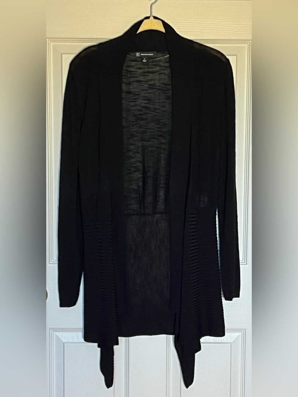 INC International Concepts Black Open Front Cardigan Sweater 3/4 Sleeve Sz M EUC